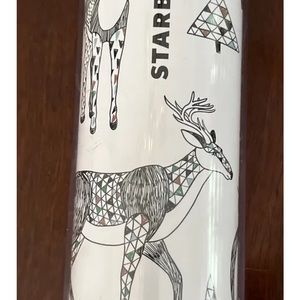 NWT Starbucks Traveler Holiday 2017 with Geometric Reindeer & Trees 16oz